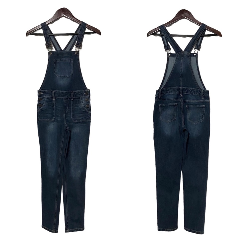 So Overalls Dark Wash Distressed Denim Overalls Blue